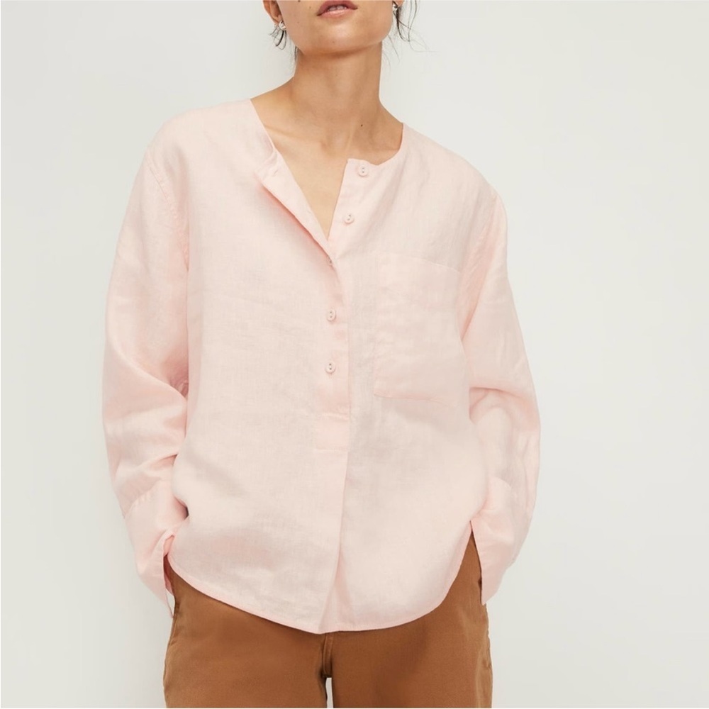 Everlane Pale Pink Linen Button-Front Blouse